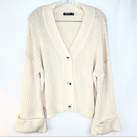 Nasty Gal Collection The Lap Of Luxury Cream Chunky Knit Loungewear Sweater Sz M - Picture 5 of 9